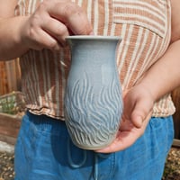 Image 2 of Bud Vase - Carved/Blue Celadon