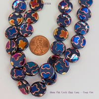 Image 3 of Czech Glass Coin Beads – Cross Fire Batika Iridescent 14mm Flat Round