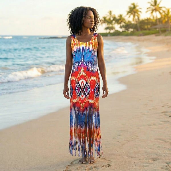 Image of Multi-Color Fringed Dress