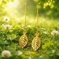 GOLD LEAF EARRINGS ON LONG GOLD CHAIN