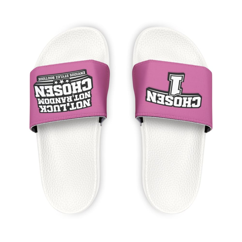 Image of Chosen 1 Slide Sandals — Women's Removable-Strap Pool Slides with 'Chosen I' Graphic