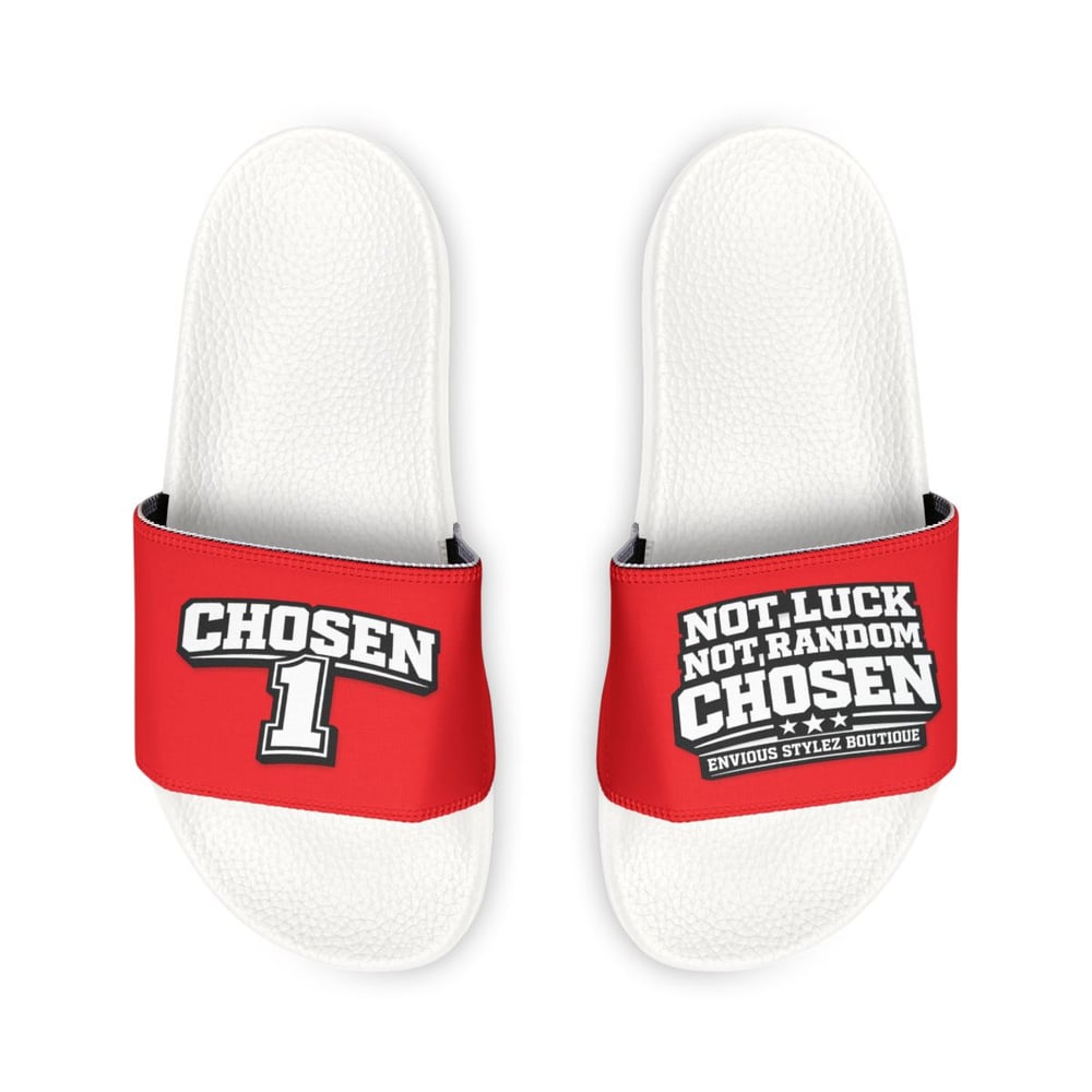 Image of Chosen 1 Red Logo Slide Sandals — Men's Removable‑Strap Athletic Slides