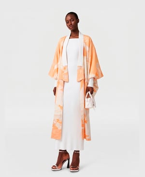 Image of Silke kimono dame fersken m. blomster og bånd