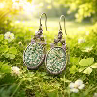 SILVER AND GREEN SPECKLED EARRINGS