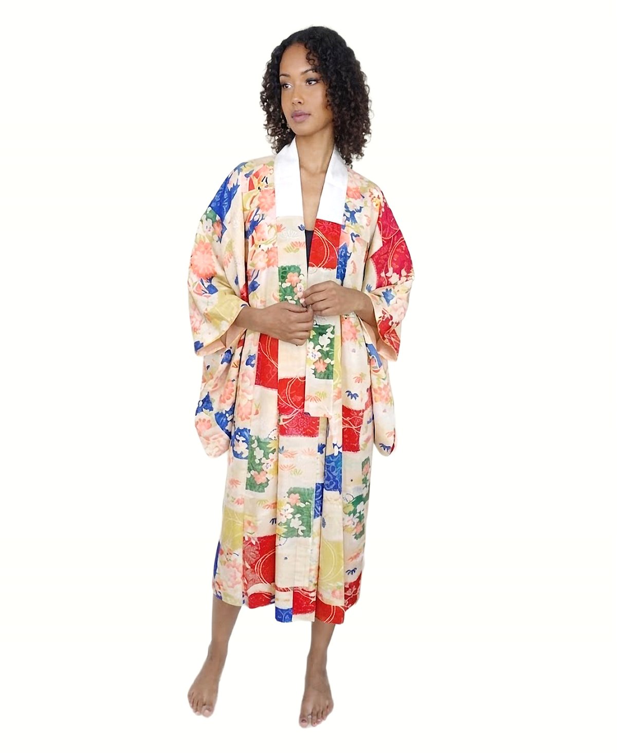 Image of Kimono dame af uld med florale mønstre