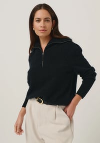Image 4 of merino mink corine zip sweater jet