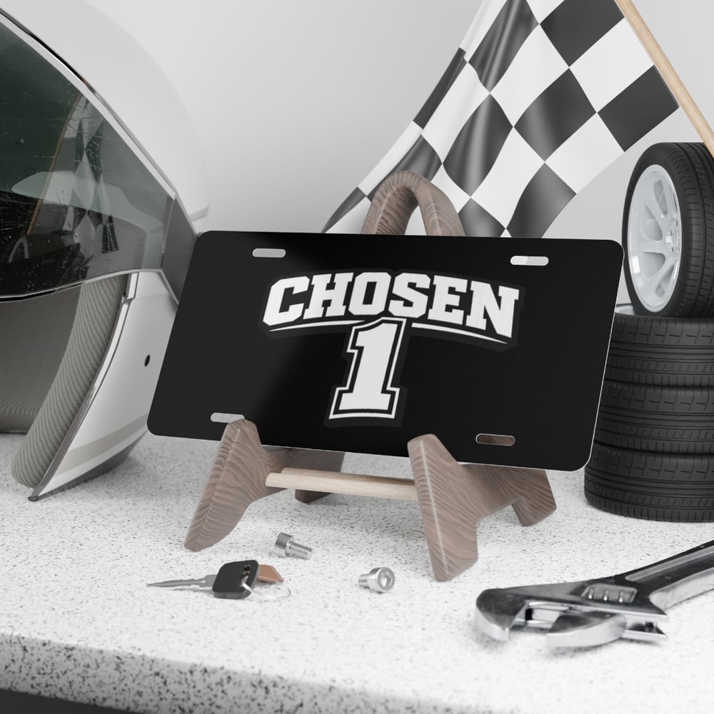 Image of Chosen 1 Vanity Plate — Custom Black License Plate Ornament for Fans & Players