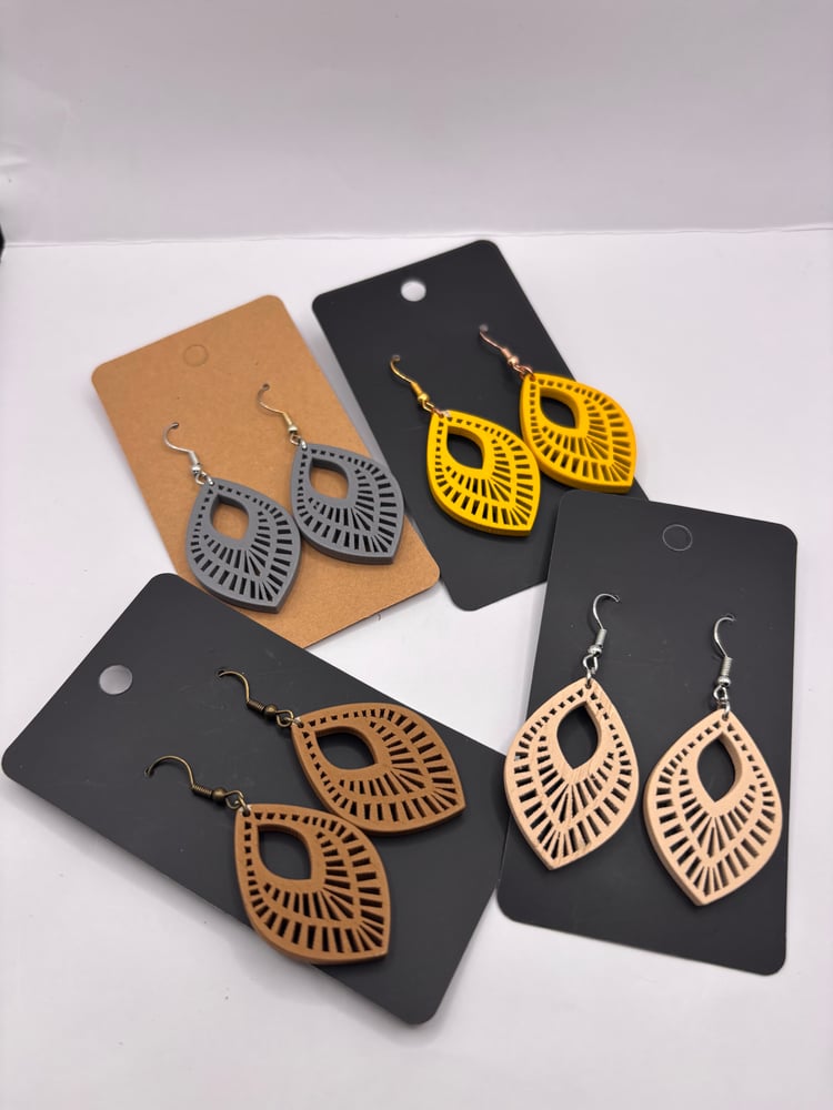 Image of Boho Cutout Teardrop Wooden Earrings