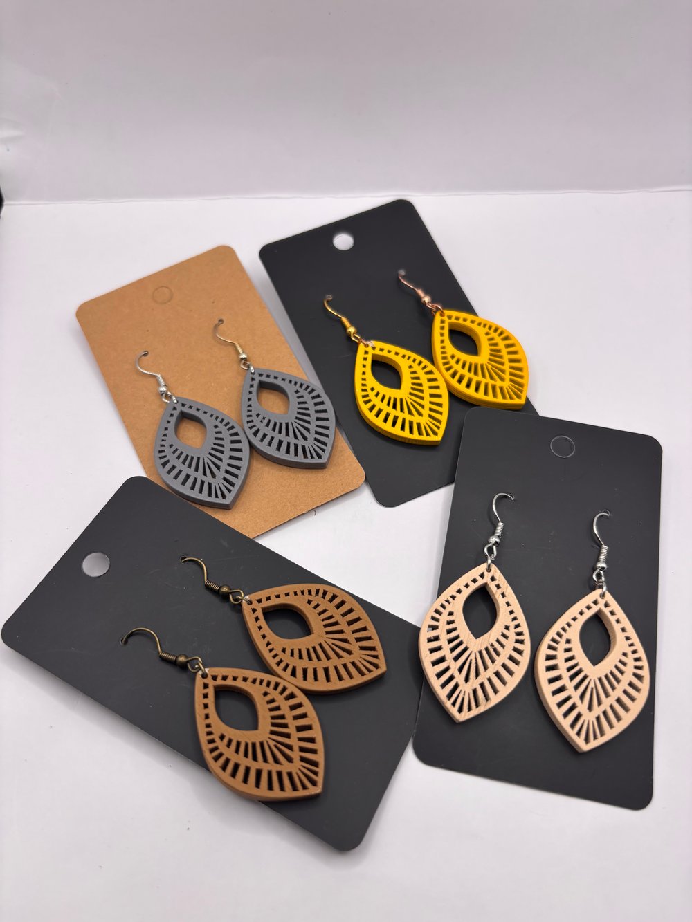 Image of Boho Cutout Teardrop Wooden Earrings