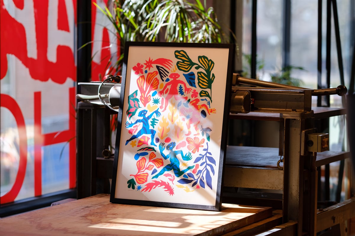 Image of Meeting in the Kaleidoscopic Forest - 70 x 50 cm