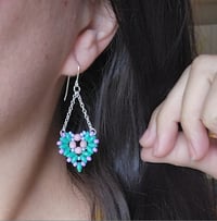 Image 4 of Beaded Heart Chandelier Earrings