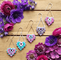 Image 1 of Beaded Heart Chandelier Earrings