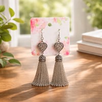 SILVER HEART AND TASSEL EARRINGS