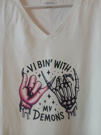Vibin with My Demons Woman's Large V Neck T shirt