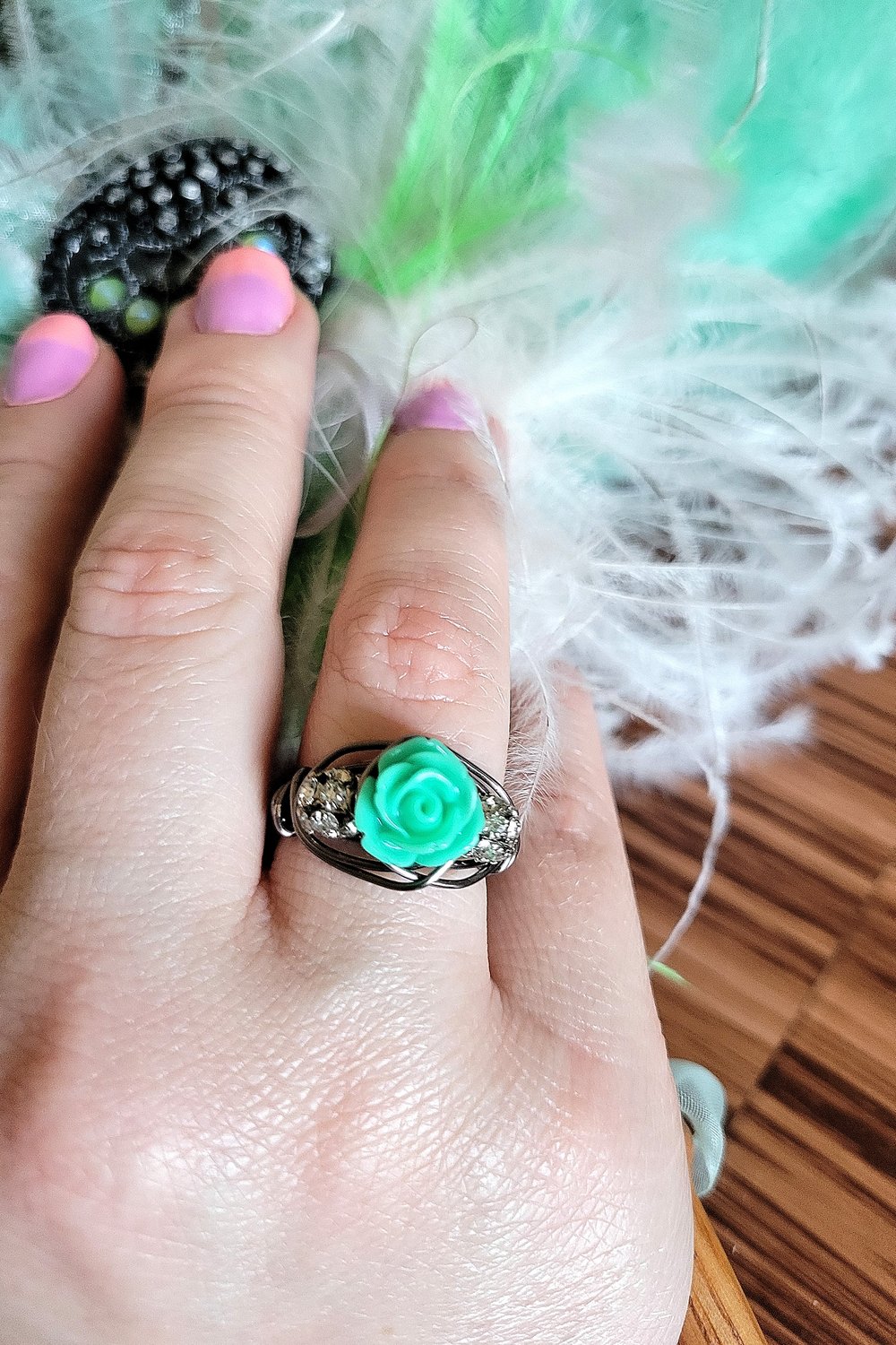 Image of Green Rose Wire Wrapped Ring