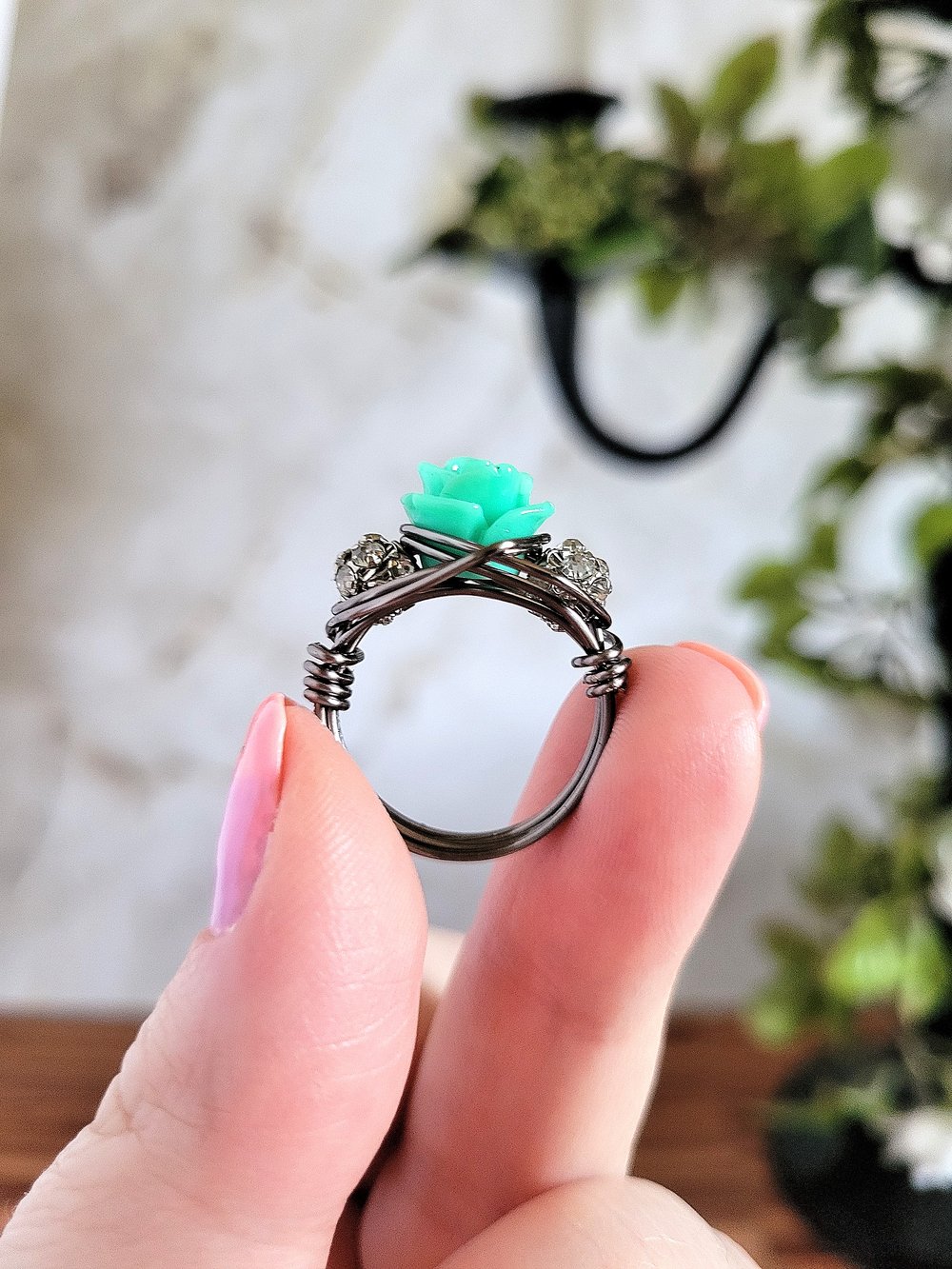 Image of Green Rose Wire Wrapped Ring