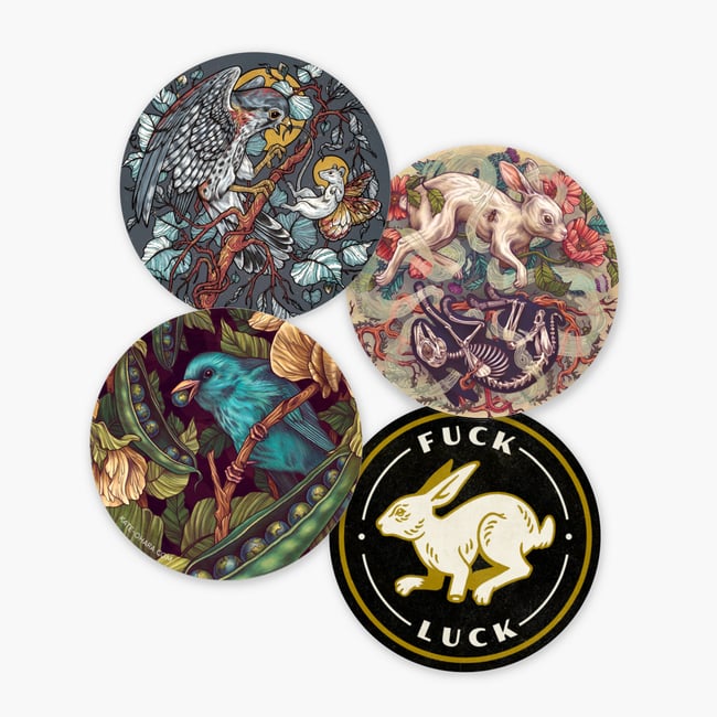 Circle Stickers - Dust Bunny, Messenger, World Peas, Fuck Luck