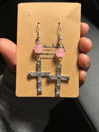 Pink cross earrings 
