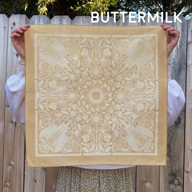 Lotus & Beetle Bandanas - Saffron, Periwinkle, Buttermilk