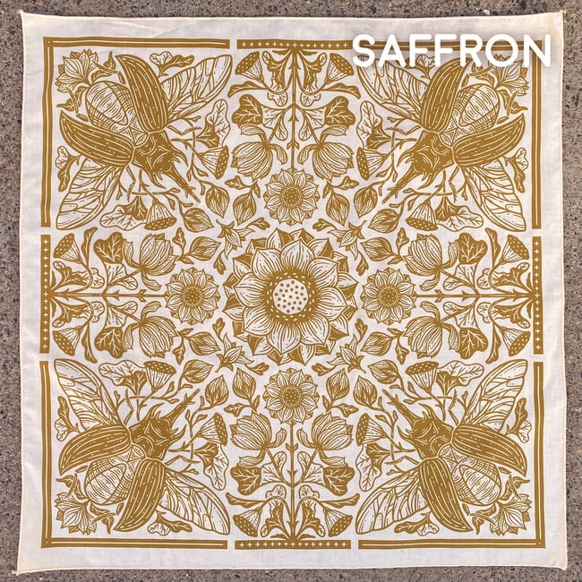 Lotus & Beetle Bandanas - Saffron, Periwinkle, Buttermilk