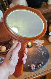 Image 4 of Manifestation Divination and Spirit Gazing Vintage Handheld Mirror - oval brown yellow