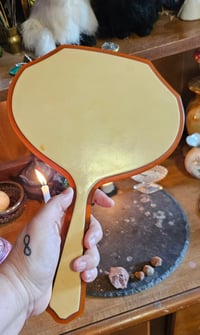 Image 5 of Manifestation Divination and Spirit Gazing Vintage Handheld Mirror - oval brown yellow