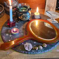 Image 6 of Manifestation Divination and Spirit Gazing Vintage Handheld Mirror - oval brown yellow