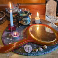 Image 3 of Manifestation Divination and Spirit Gazing Vintage Handheld Mirror - oval brown yellow