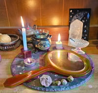 Image 1 of Manifestation Divination and Spirit Gazing Vintage Handheld Mirror - oval brown yellow