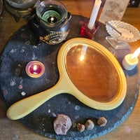 Image 5 of Copy of Manifestation Divination and Spirit Gazing Vintage Handheld Mirror - oval yellow