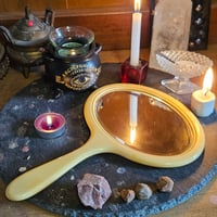 Image 3 of Copy of Manifestation Divination and Spirit Gazing Vintage Handheld Mirror - oval yellow