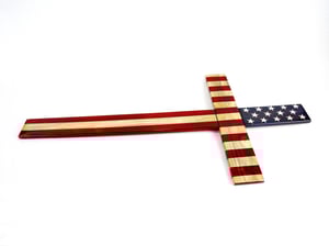 Image of Cedar Wood American Flag Cross, Patriotic Wall Decor, Wooden USA Flag Cross
