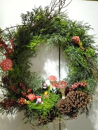 Image 1 of  "Enchanted Gnome Mushroom Forest Wreath" Craft class 