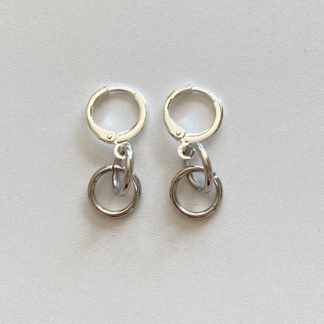 double ring silver huggie hoop earrings