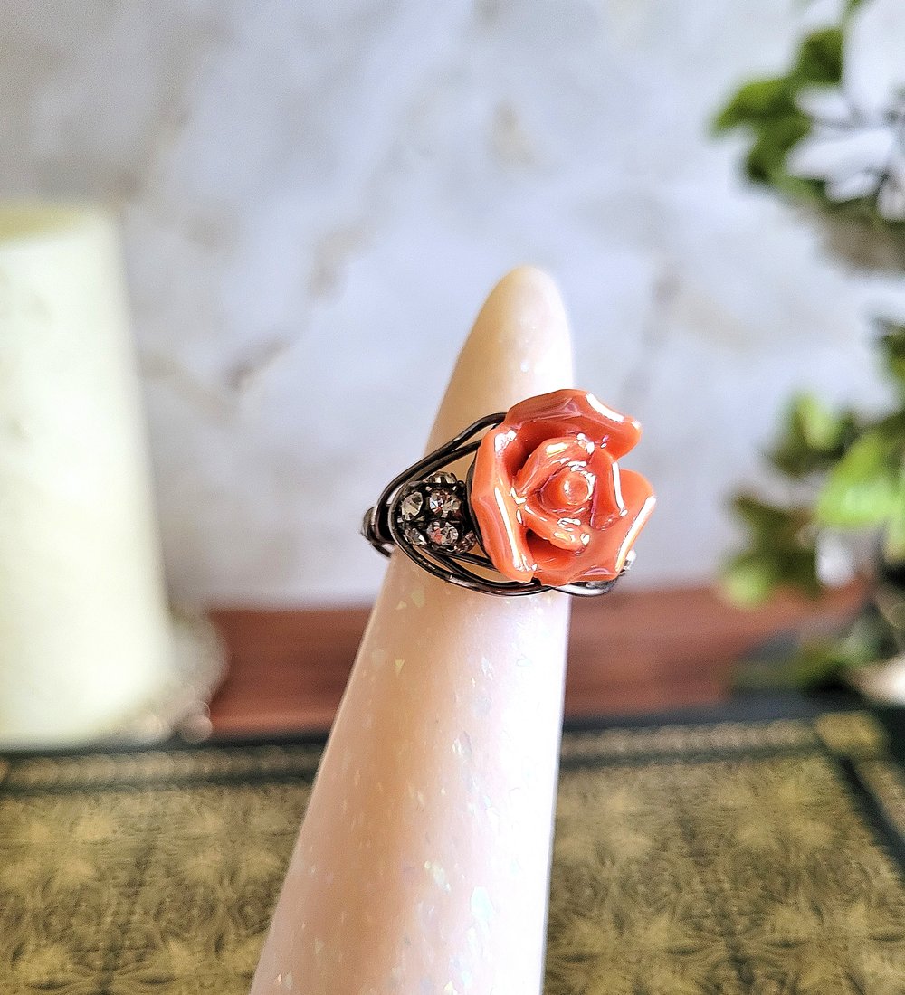 Image of Coral Rose Custom Beaded Ring