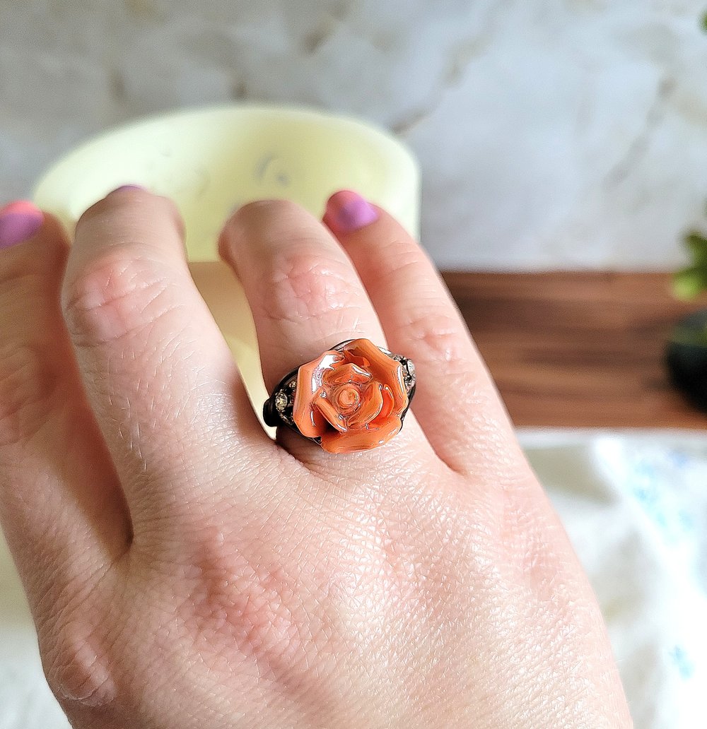 Image of Coral Rose Custom Beaded Ring