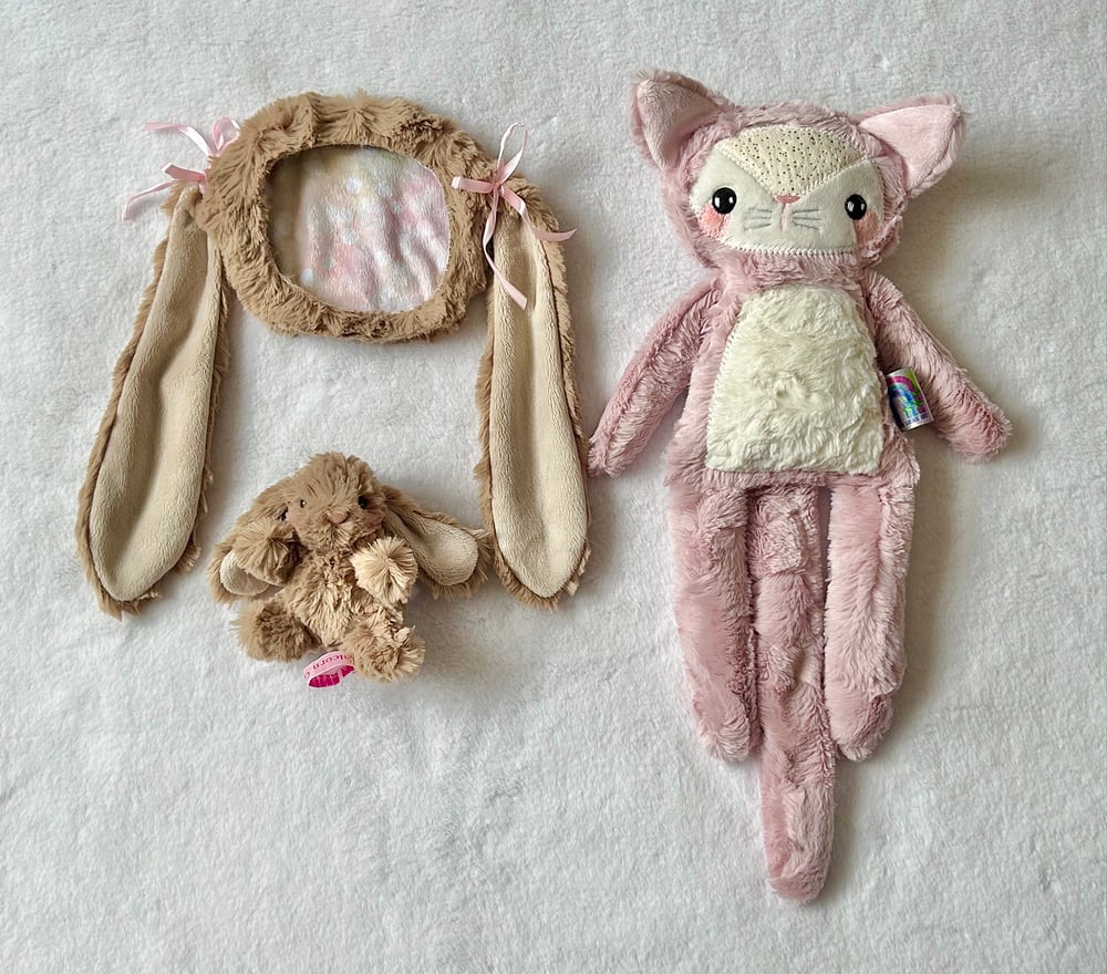 Image of OOAK DELUXE SET: Strawberry Cream Cat + Chocolate Bunny
