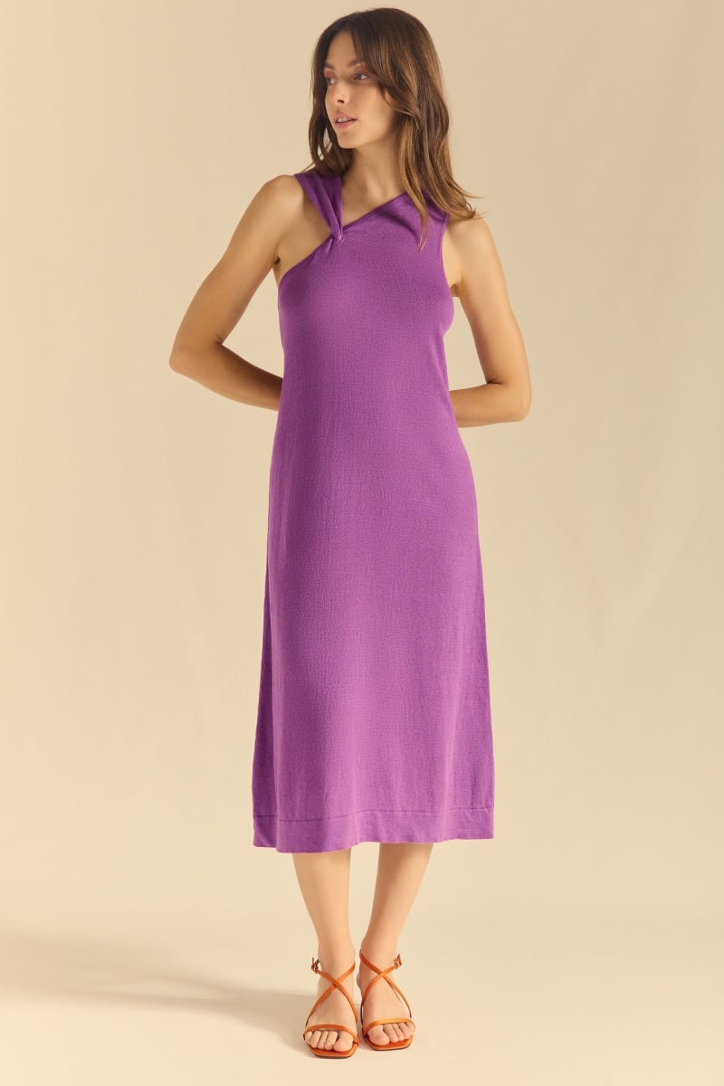 Image of 3-Vestido lino nudo violet 