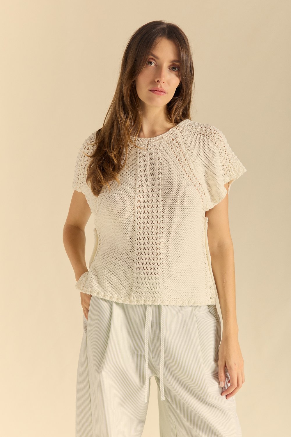 Image of 1-Chaleco latte manga raglan