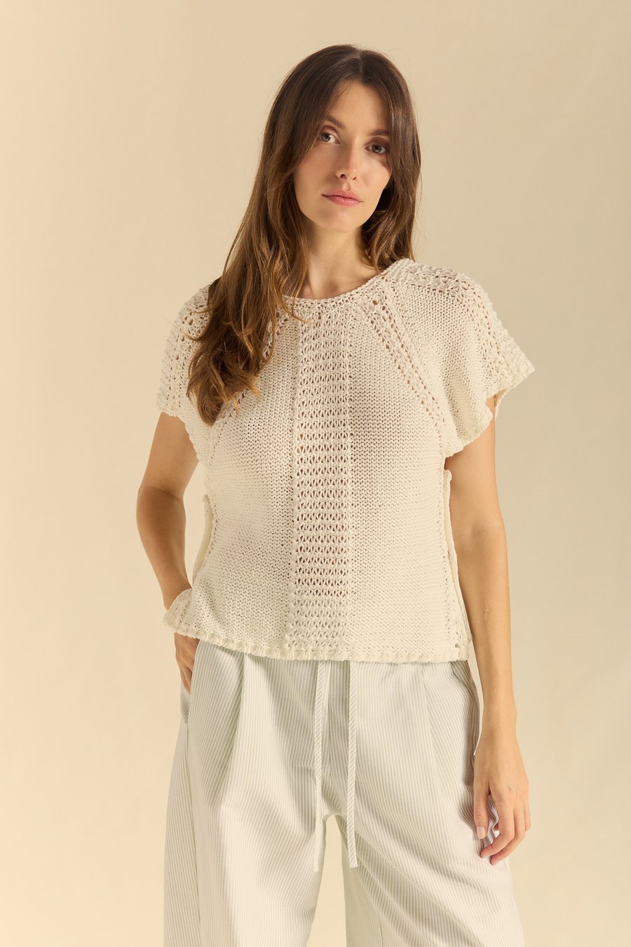 Image of 1-Chaleco latte manga raglan