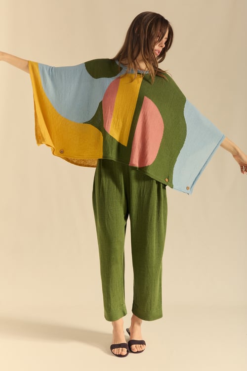 Image of 2-Pantalon lino nudo verde