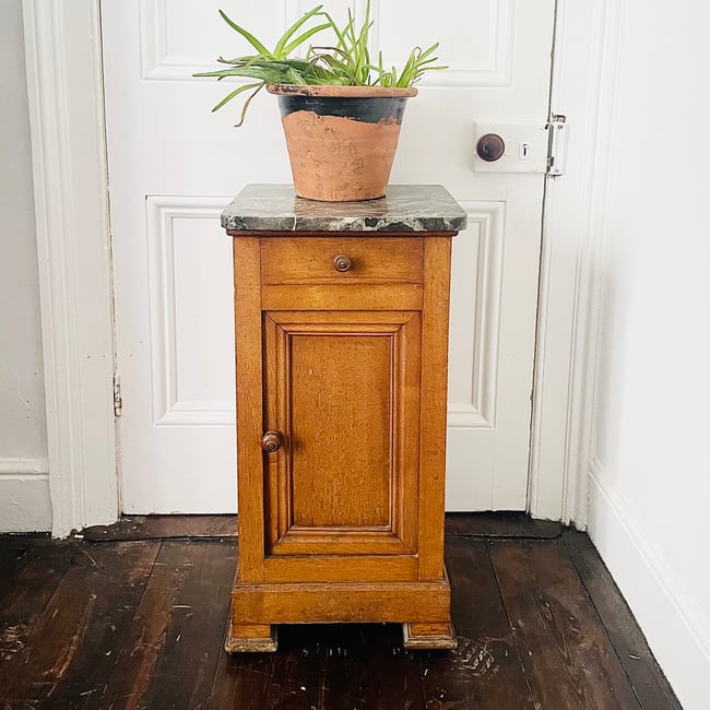 Marble Topped 1930’s Oak Cabinet