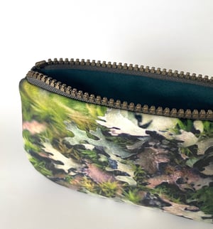 Image of Green mosses, printed velvet zipper pouch