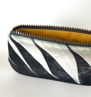 Image of White feather stripe, printed velvet zipper purse