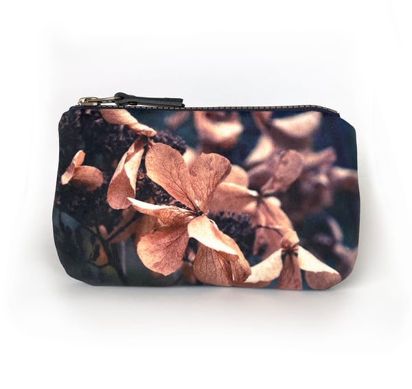 Image of Hydrangea, printed velvet zipper bag