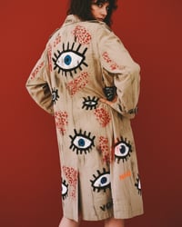 Image 1 of BLUE EYE UPCYCLED  ¥ UNISEX ¥ VINTAGE TRENCHCOAT ¥ IBIZA¥ HANDPAINTED
