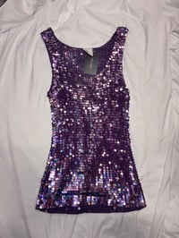 Image 1 of 00s purple sequin crochet top 