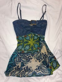 Image 1 of 00s denim and paisley floaty fairy cami top with buckle detail on bust