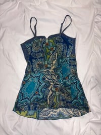 Image 2 of 00s denim and paisley floaty fairy cami top with buckle detail on bust