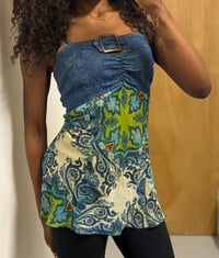Image 4 of 00s denim and paisley floaty fairy cami top with buckle detail on bust